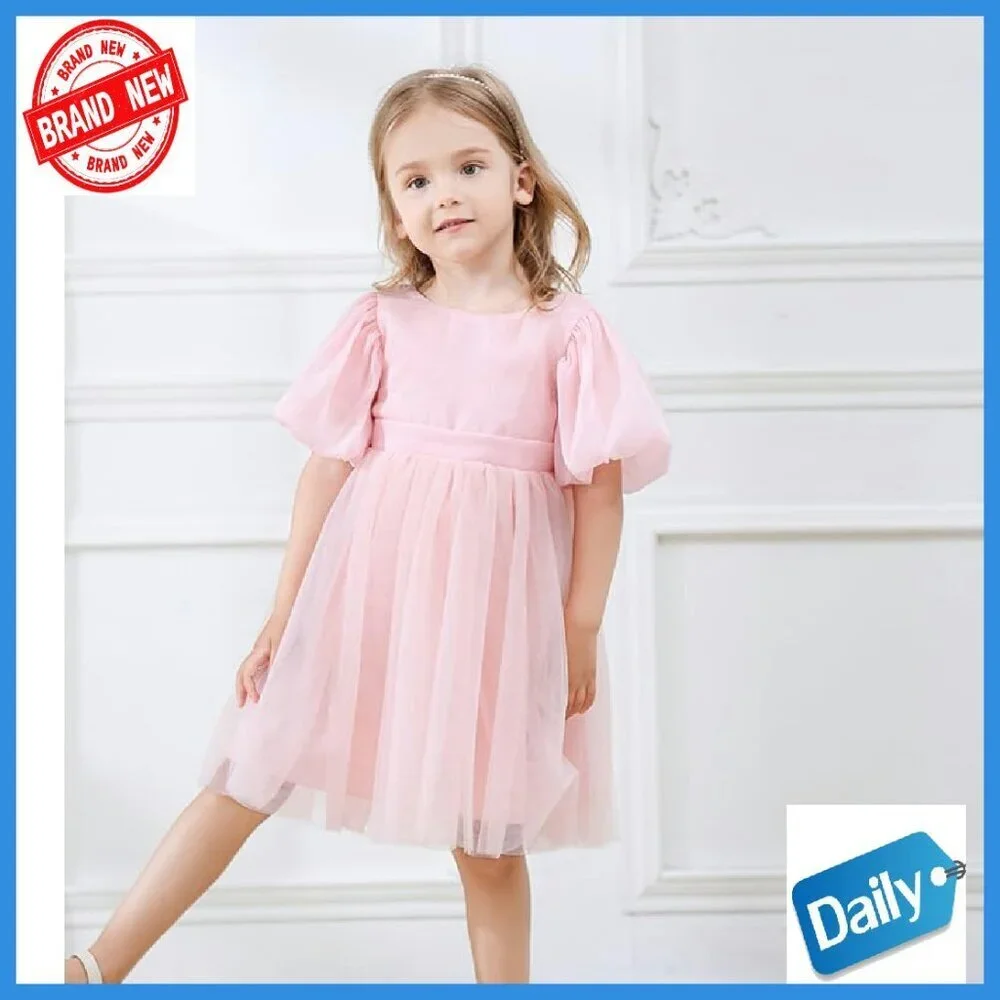 Toddler Girls Tutu Dress Puff Sleeve Backless Twirly Flared Birthday Party